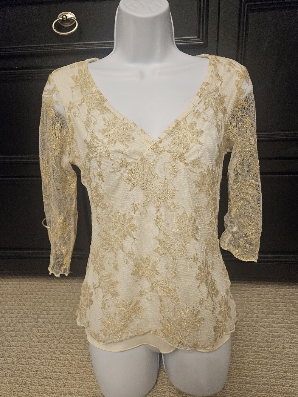 Wrapper Gold Cream Floral Lace Top Medium Y2K Coquette Fairycore